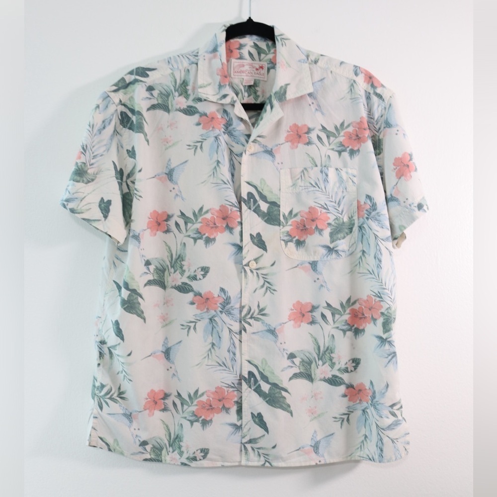 American Eagle Outfitters Blue and White Casual Button Down Shirt Hawaian Sz XS - Picture 10 of 13
